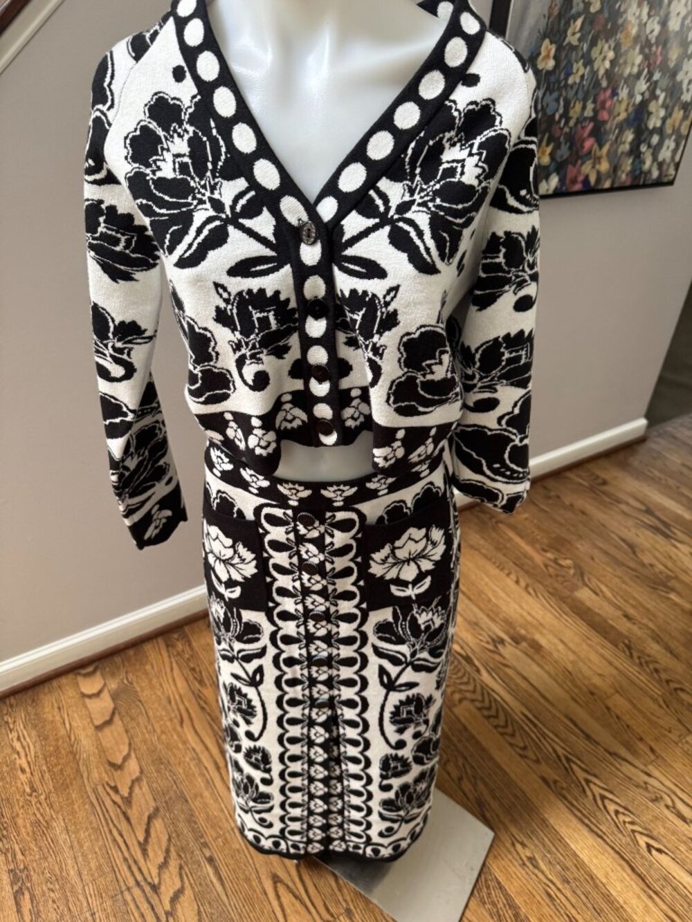 NWT FARM RIO Black & White Floral Arabesque Knit Top + Midi Skirt SET Large - Picture 3 of 7